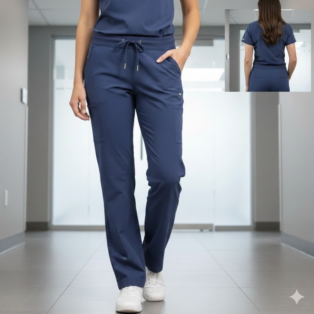 JAANU Women Jogger Scrub Pants Navy Blue Straight Leg Elastic Waist Size‎ S